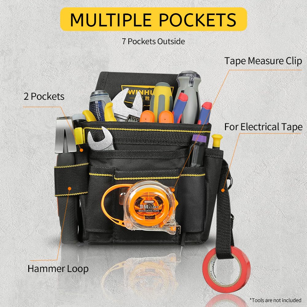 WINHUNT Tool Belt Pouch, Electrician Pouch 18 Pocket with Adjustable Nylon Belt 15x4x22cm Black (18 Pockets)