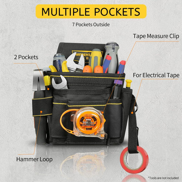 WINHUNT Tool Belt Pouch, Electrician Pouch 18 Pocket with Adjustable Nylon Belt 15x4x22cm Black (18 Pockets)