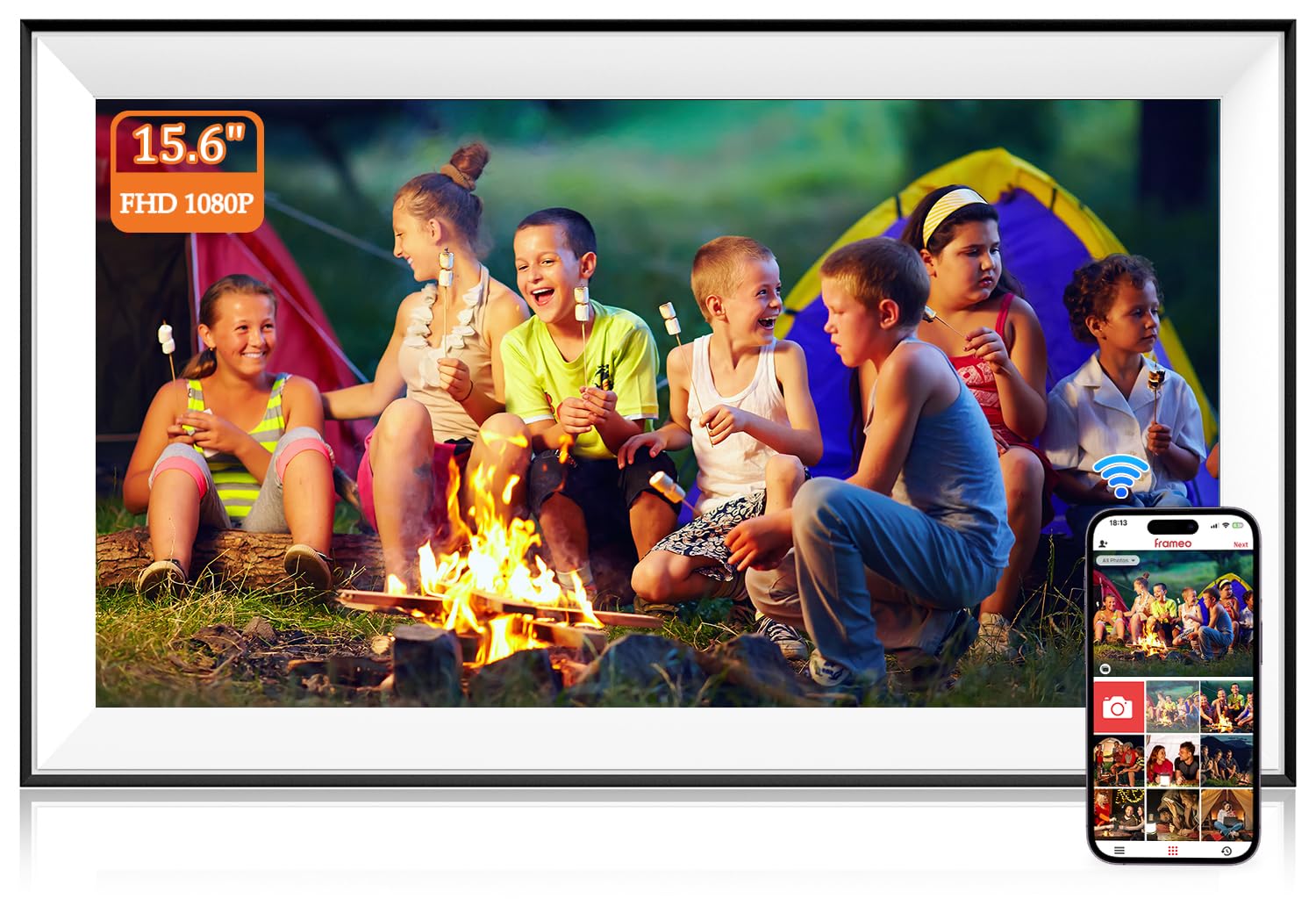 Hesmor 15.6 Inch Digital Photo Frame WiFi Frameo Picture Frame, 1920x1080 FHD IPS Touchscreen, 32GB Auto Rotate, Electronic Photo Frames Share Photos/Videos Anywhere