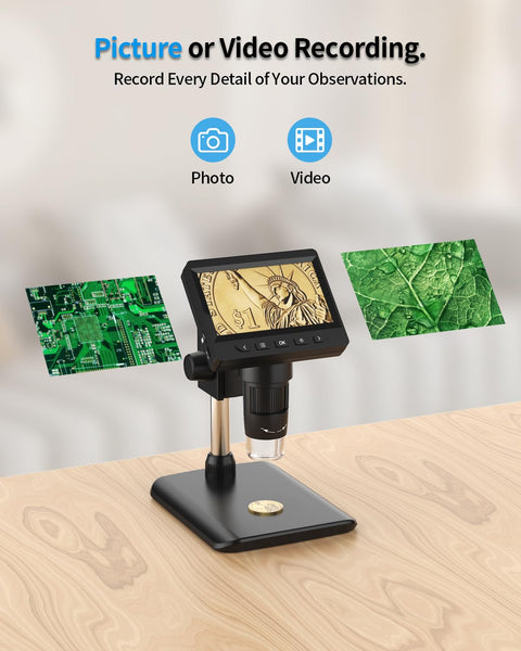 Coin Microscope-LCD Digital Microscope 500X, 1080P Coin Magnifier for Error Coins with 8 Adjustable LED Lights, PC View, Compatible with MacOS Windows-Black