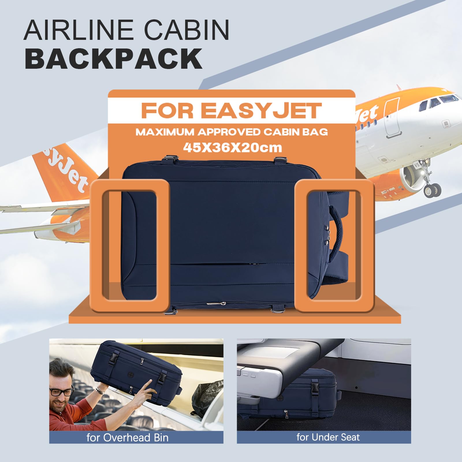 for Easyjet Cabin Bag 45x36x20, Travel Backpack with TSA Approved Clear Bag, Carry-ons Cabin Backpack for Travelling Underseat Cabin Bag Laptop Backpacks Luggage Set