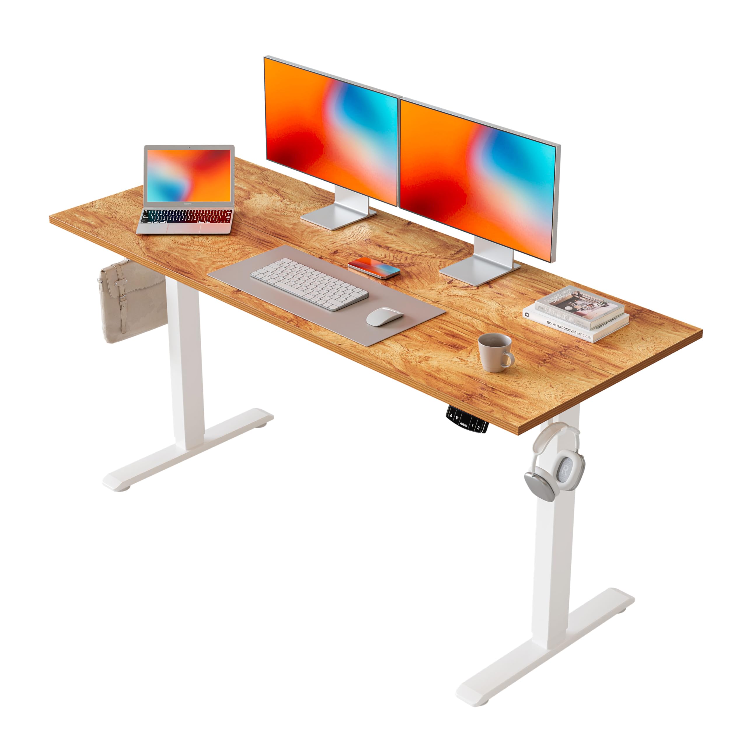 Agilestic L-Shaped Electric Standing Desk, 140cm Height Adjustable Sit-Stand Desk for Home Office, Ergonomic Computer Desk with Spliced Board, White