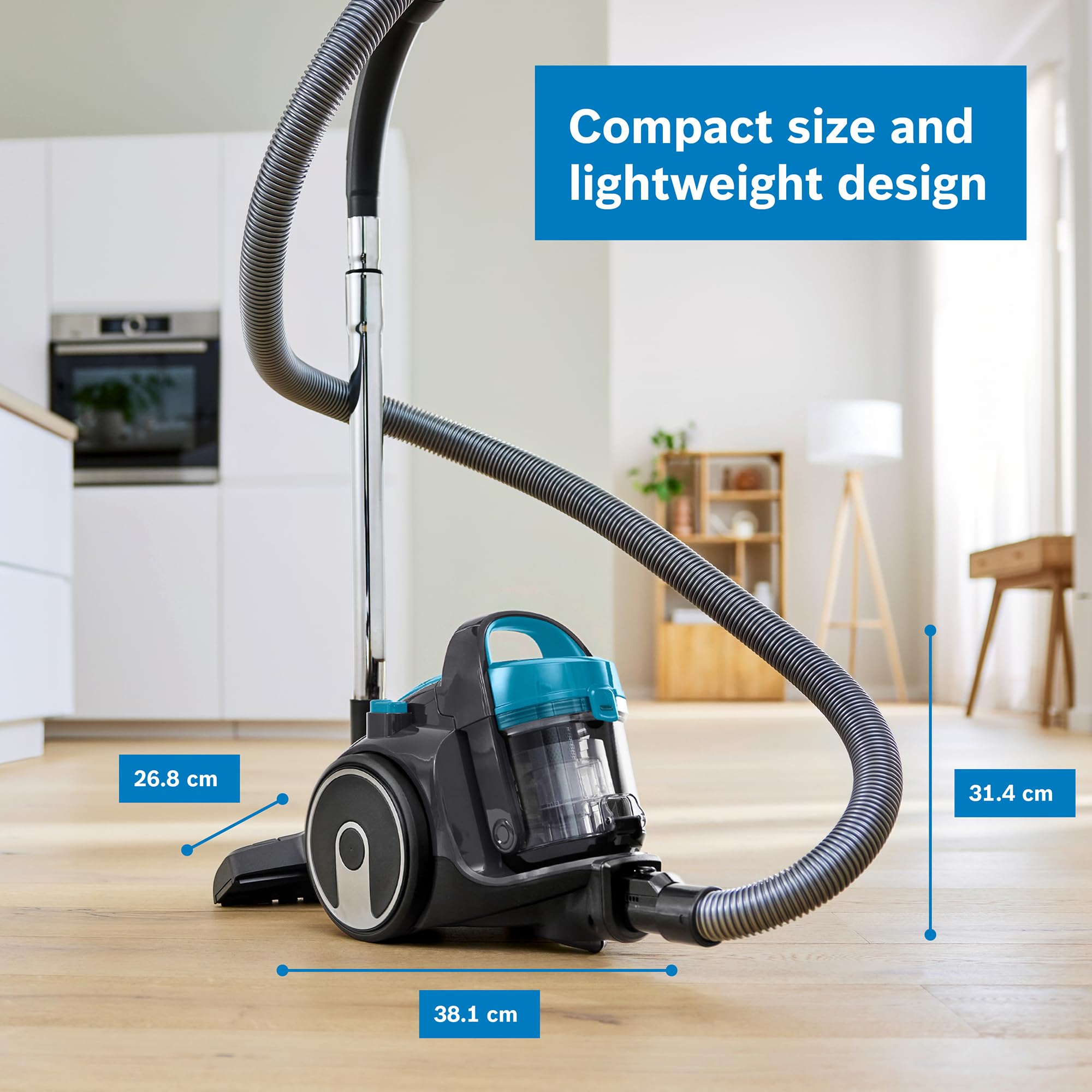 Bosch Series 2 BGS05BU2GB Bagless Cylinder Vacuum Cleaner with Mini AirTurbo Nozzle, Suitable for Hardfloor, Carpet & Car, Compact & Lightweight, 700W, 1.5L, Turquoise