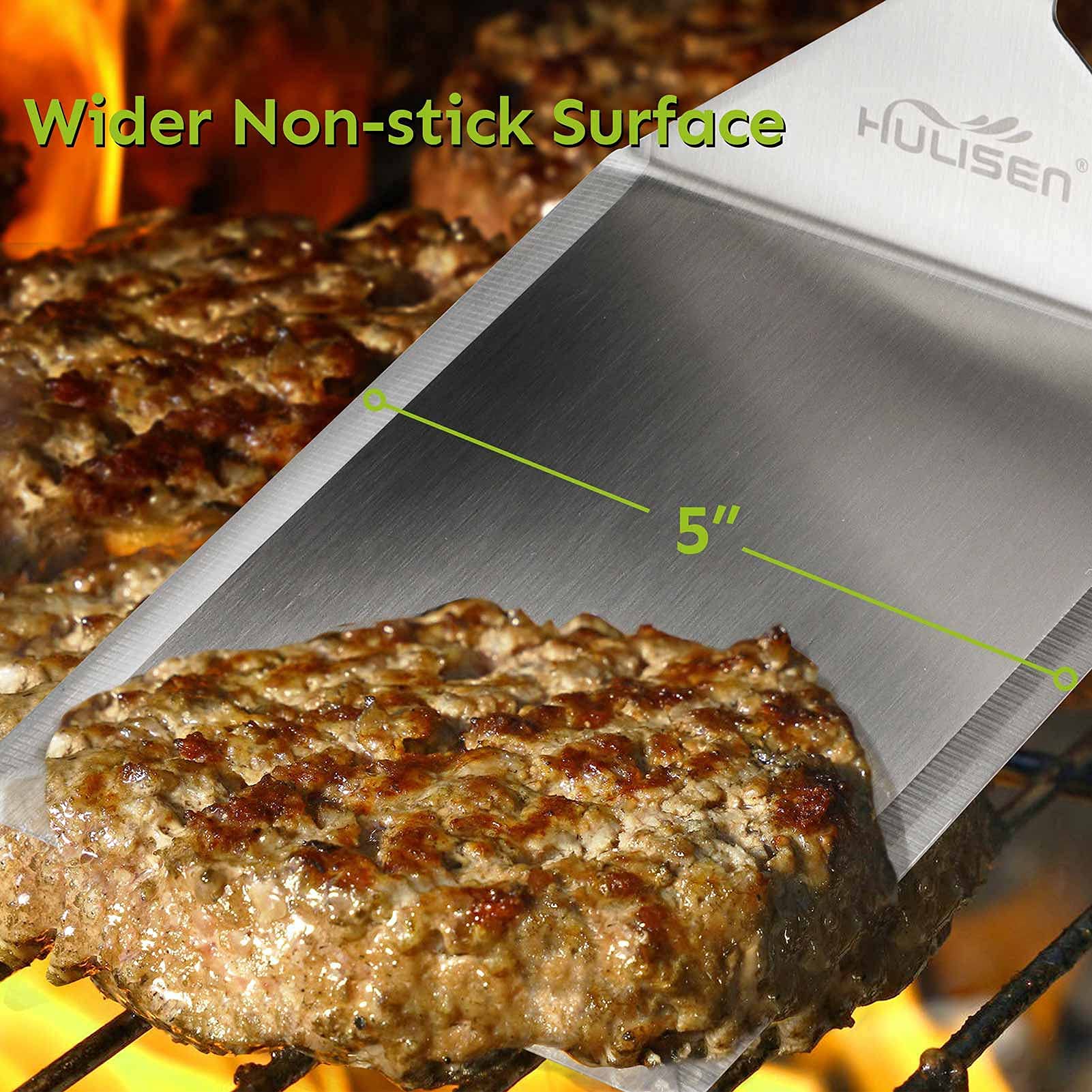 HULISEN Stainless Steel Griddle Spatula, 5" Wide Burger Spatula - Heavy Duty Hamburger Turner for Grilling Barbecue Flat Top Grill, 12 Inch Long, Dishwasher Safe
