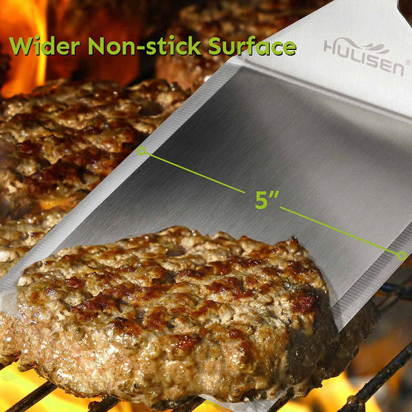 HULISEN Stainless Steel Griddle Spatula, 5" Wide Burger Spatula - Heavy Duty Hamburger Turner for Grilling Barbecue Flat Top Grill, 12 Inch Long, Dishwasher Safe