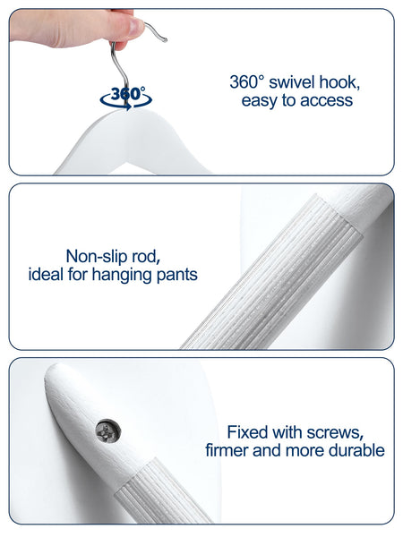 HOUSE DAY High-Grade Solid Wood Coat Hangers for Women, Wide Shoulder Wooden Hangers, Suit Hangers with Non Slip Pants Bar, Smooth Finish 360 Swivel