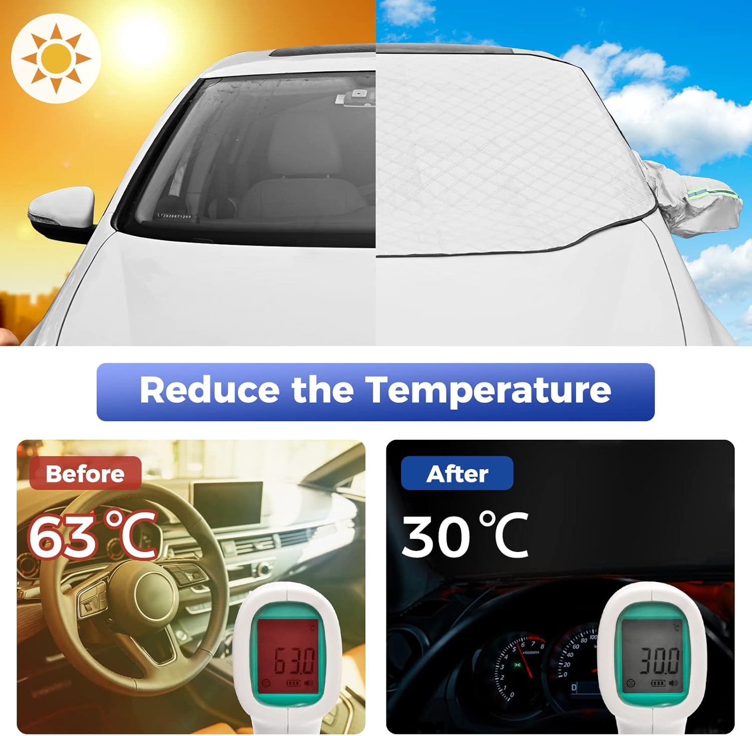 AQhui Car Windscreen Covers Frost for Winter, Magnetic Frost Protector Thicken, Ice Protection Foils Snow Windshield Sun Shade Front Window Screen Cover, Anti-dust and Anti-uv (156x128cm)