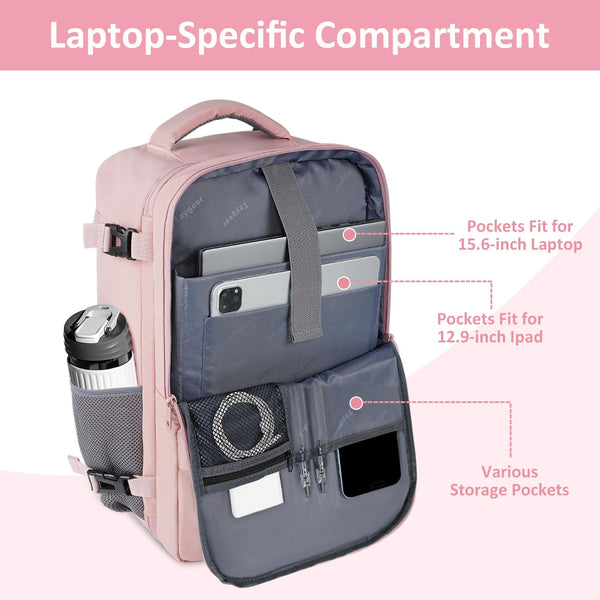Taygeer Easyjet Cabin Bag 45x36x20 Underseat, Travel Backpack Women, Carry On Backpacks for Airplane, Luggage Rucksack for Plane, Hand Luggage Bag, Laptop Rucksack with Separate Shoe Pouch, Pink