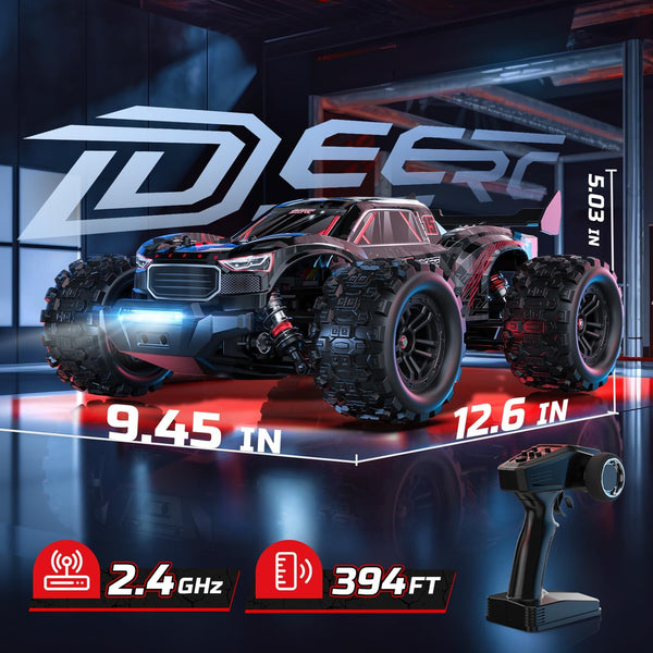DEERC 1:14 Fast Brushless RC Car for Adults, Max 46+ mph Off-Road Truck, 2 * 3S Lipo 4WD Waterproof, 7 Lighting Modes High Speed Remote Control, All Terrain Truggy for Snow, Sand & Mud