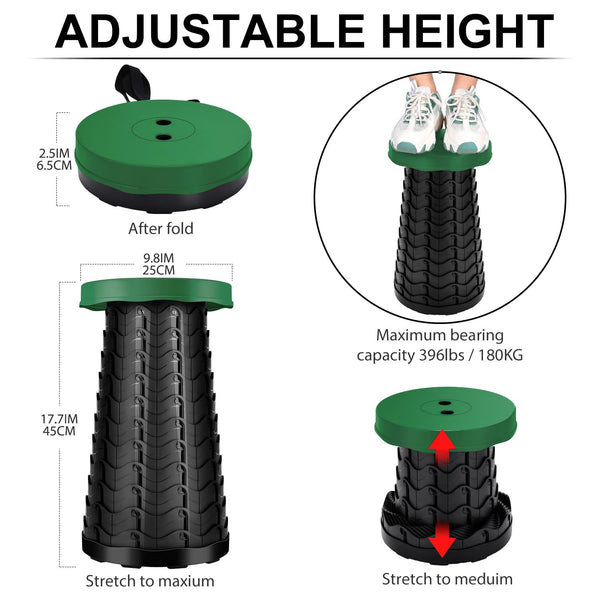 LUXJET Portable Folding Stool Lightweight Yet More Sturdy with Load Capacity 180KG, Retractable Plastic Foldable Collapsible Stool for Camping Fishing Hiking BBQ Outdoors Indoors Kitchen