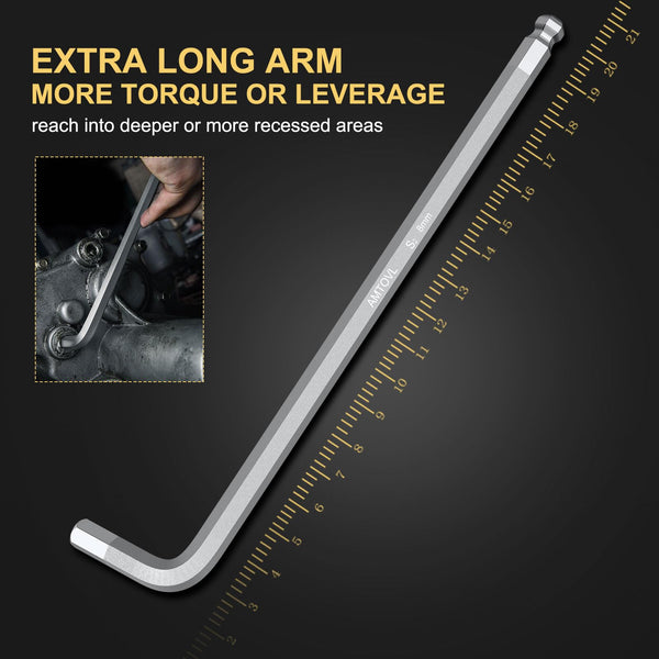 AMTOVL Hex Keys Set, 27PCS Allen Key Set & Star Key Set, Magnetic S2 Steel Metric Imperial Extra Long Ball End Hex Key Set with Color Coding with T-Handle for Bicycle Repair Household DIY