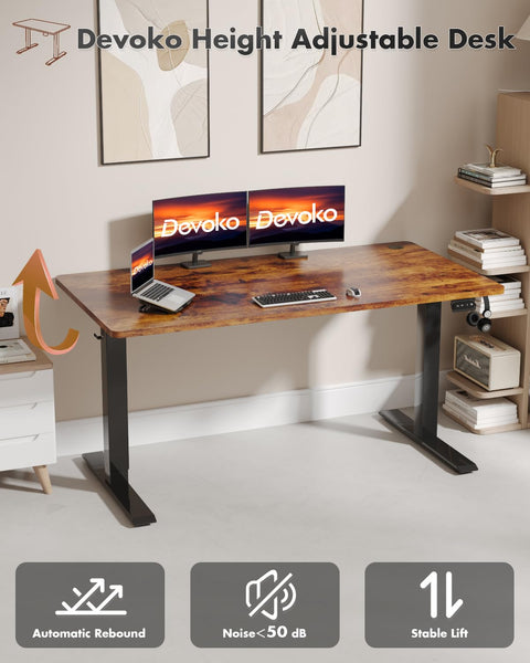 Devoko Electric Standing Desk 120x60cm Sit Stand Table Height Adjustable with Backpack Hook and Memory Smart Pannel, Home Office, White