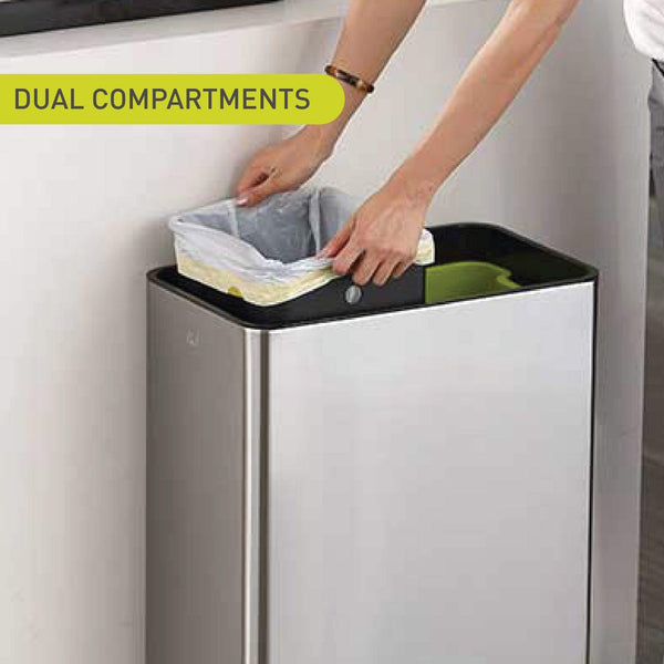 EKO Ecocasa Recycling Kitchen Bin 15+15Litre, Pedal Rubbish Bin with Two Removable Inner Buckets, Perfect for Kitchen & Home, Stainless Steel