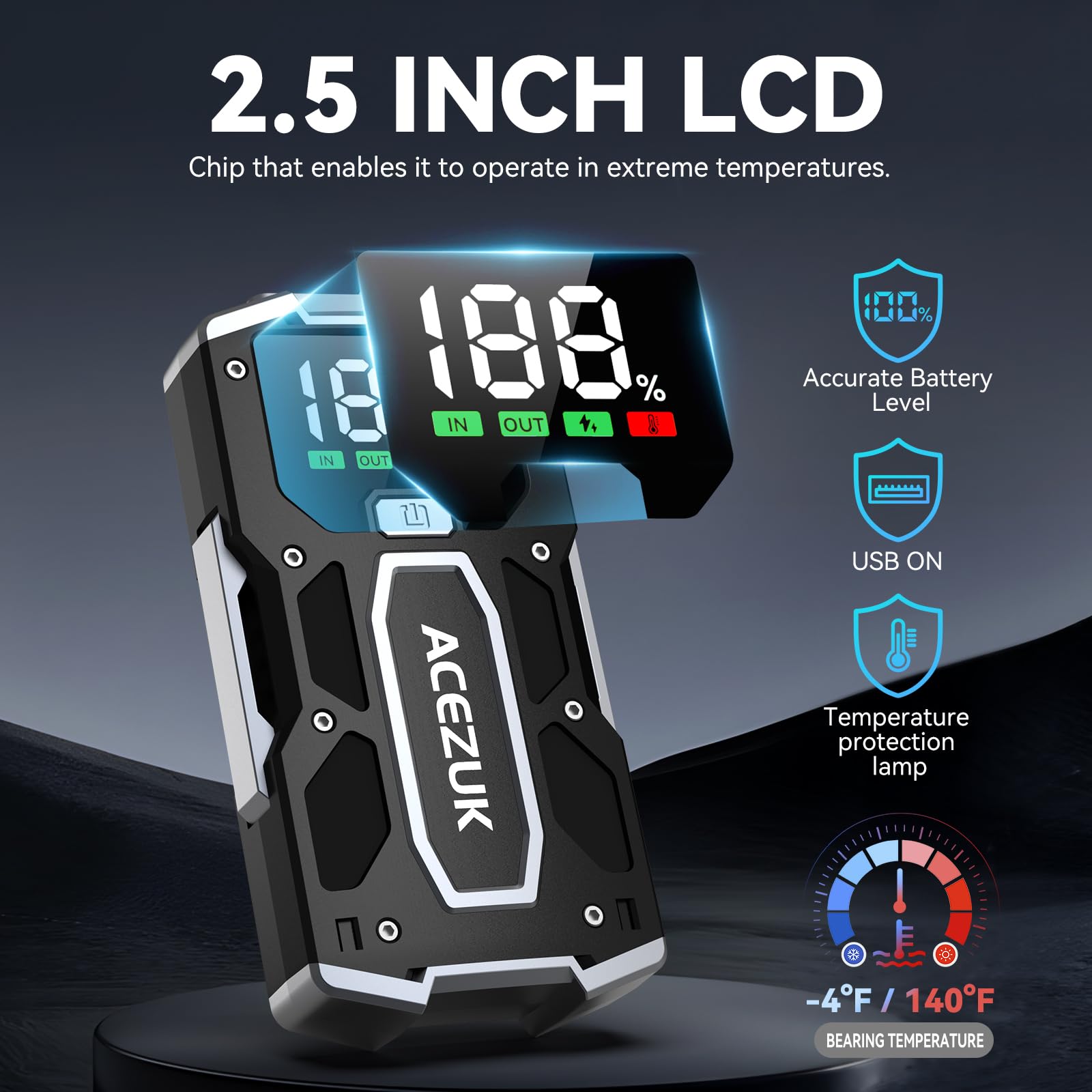 ACEZUK Battery Jump Starter Pack 5000A Car Jump Starter 12V 8-in-1 Car Battery Booster Pack Up to 7.0L Gas & 5.5L Diesel Engines Power Bank with Flashlight,Large Screen,Jump Leads