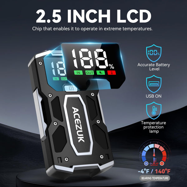 ACEZUK Battery Jump Starter Pack 5000A Car Jump Starter 12V 8-in-1 Car Battery Booster Pack Up to 7.0L Gas & 5.5L Diesel Engines Power Bank with Flashlight,Large Screen,Jump Leads