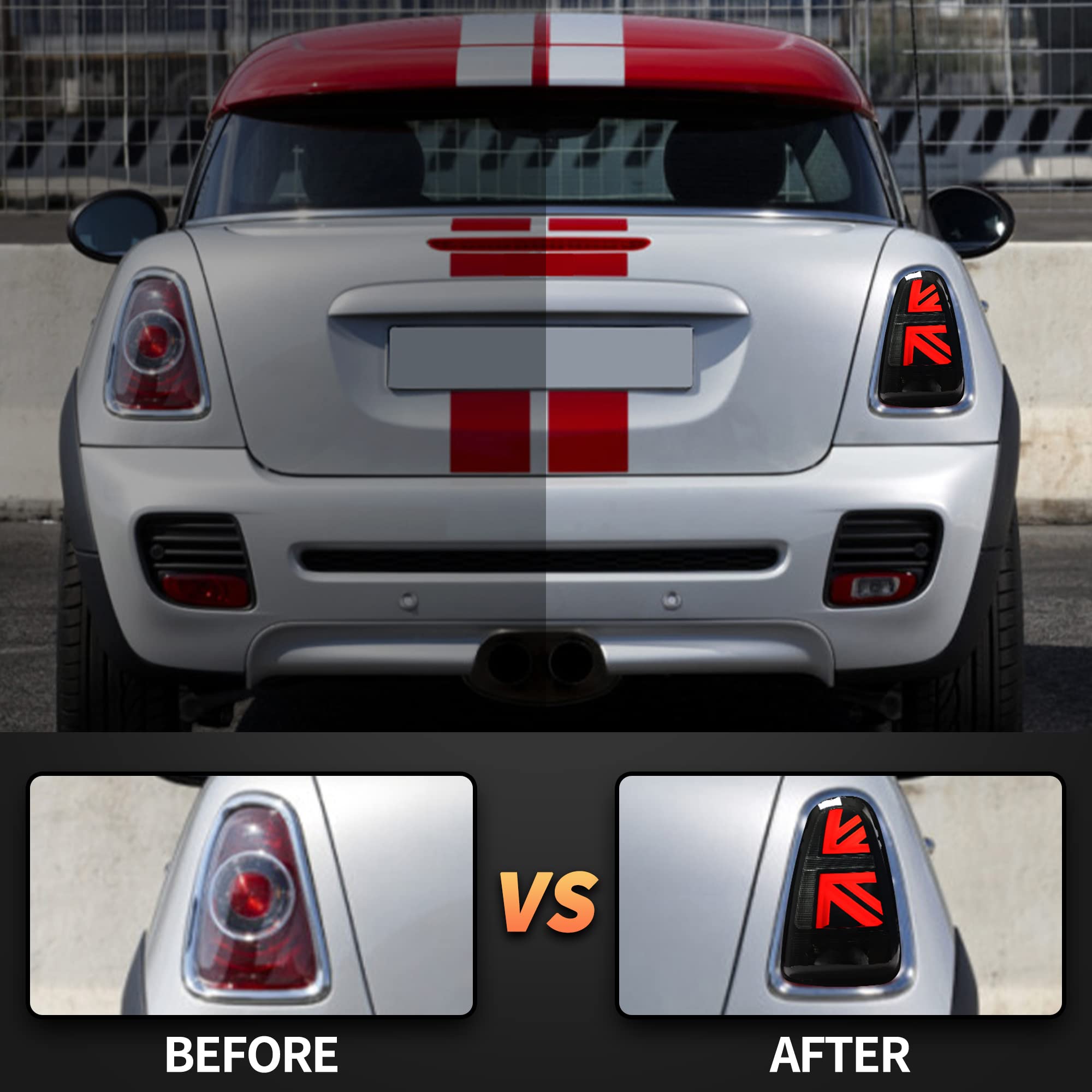 VLAND Tail Lights for Mini Cooper R56 R57 R58 R59 2007-2013 Rear Lights Lamp Assembly With Sequential Indicator and Welcome Lights(Smoked)