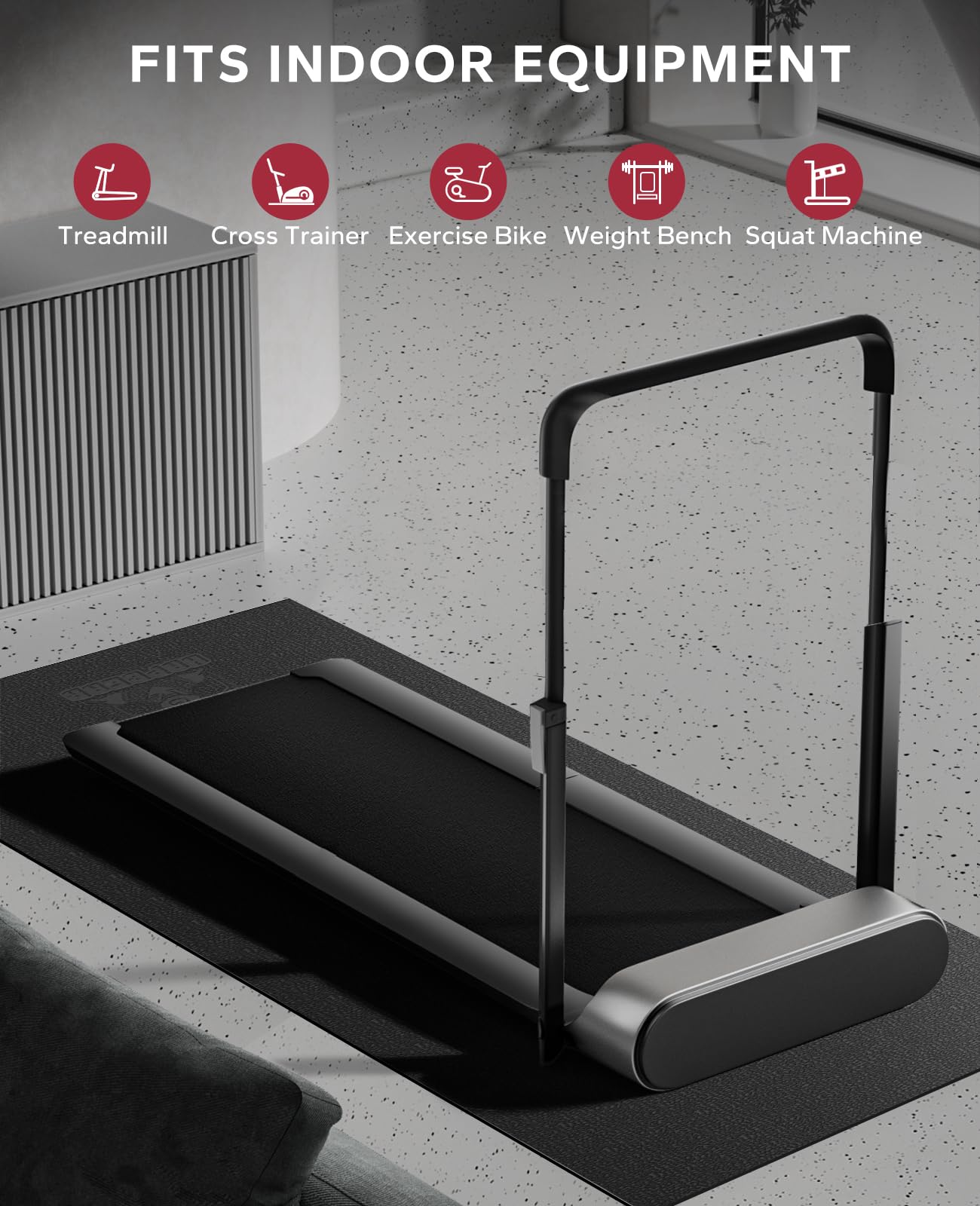 HAPBEAR Exercise Equipment Mat-84" x 36"x1/4" (213 x 92cm?6mm),Treadmill Mat, Exercise Bike Mat, Heavy-Duty Floor Protector, Non-slip, Noise Reduction