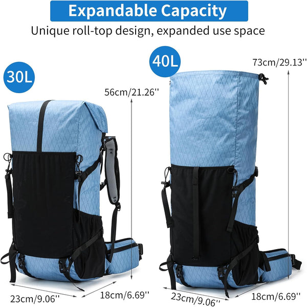 POWER KING 40L Expandable TO 50L Hiking Backpack,Upgraded X-PAC Scratch-proof Lightweight Large Rucksack for Mens Women, Outdoor Roll Top Camping Packsack, Fit for 15.6'' Laptop