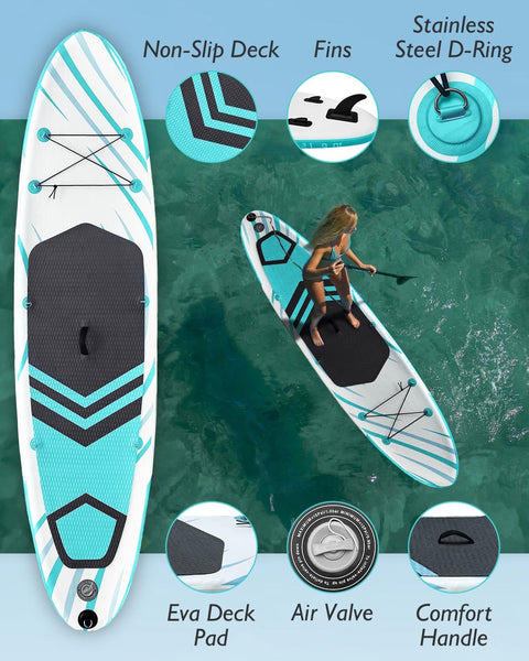 Inflatable Stand Up Paddle Board 10'6"×31"×6"", Max 140KG Load SUP Paddle Board with Accessories Waterproof Cell Phone Bag, Excellent Paddleboards for Adults/Youth/Beginners/Advanced/Water yoga