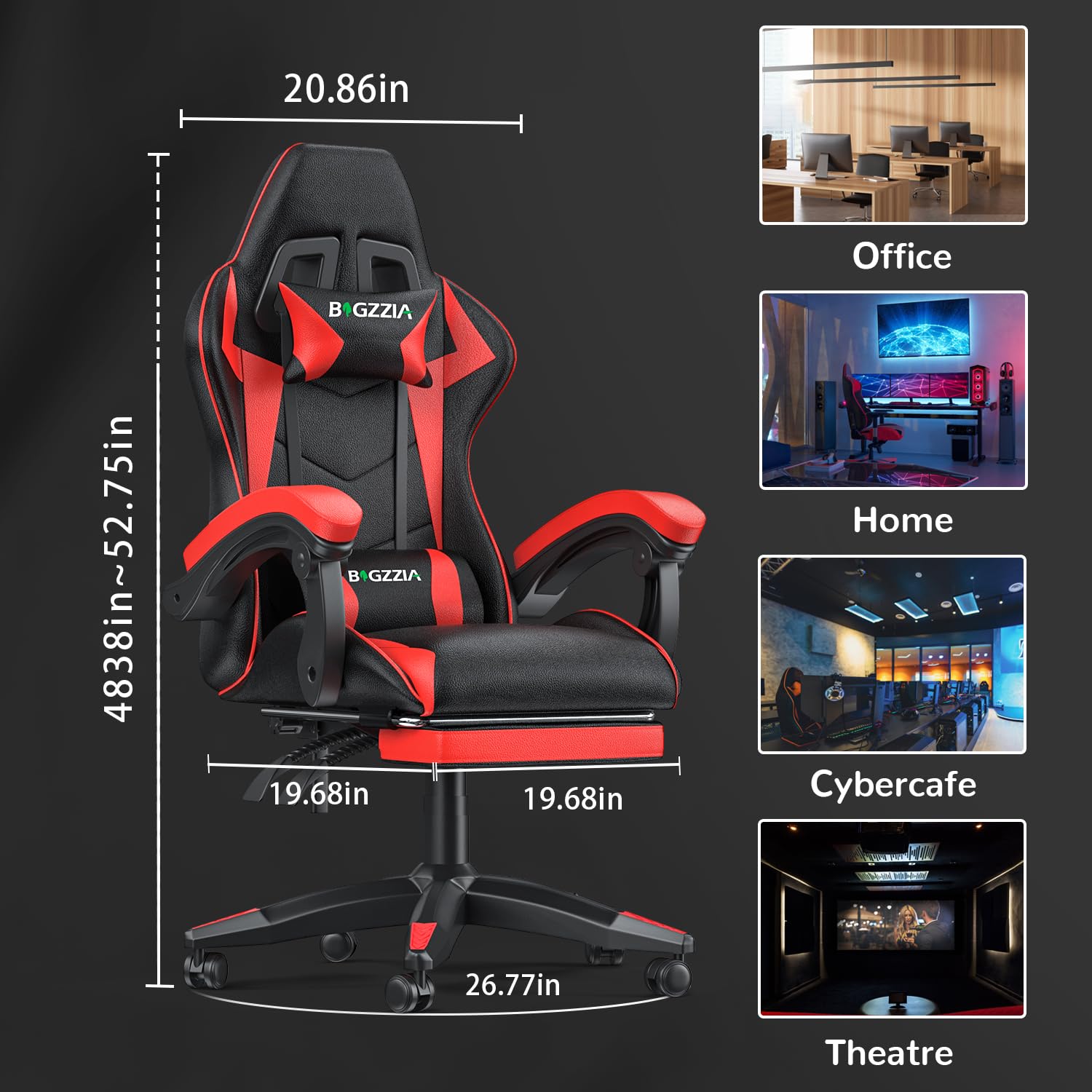 bigzzia Ergonomic Gaming Chair - Gamer Chairs with Lumbar Cushion + Headrest, Height-Adjustable Office & Computer Chair for Adults (without footrest, White)