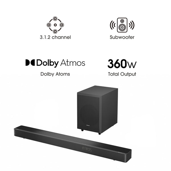 Hisense AX5125H 5.1.2 Channel 500W Dolby Atmos Soundbar with Wireless Subwoofer& Up Firing Speakers& Turly Wireless Rear Speakers