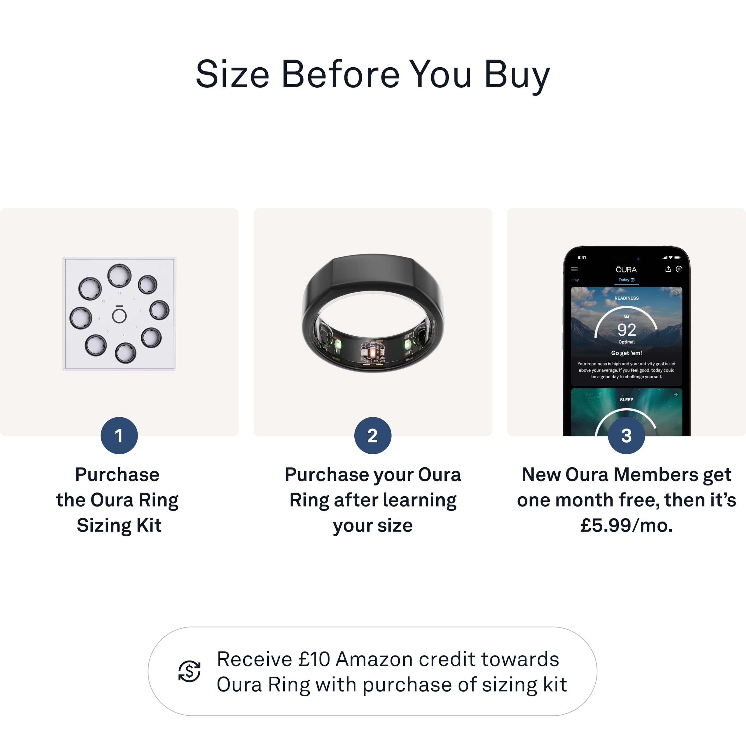 Oura Gen3 Horizon Smart Ring - Size 12, Brushed Titanium | Sleep, Heart Rate and Fitness Tracking Wearable - Up to 7 Day Battery Life - iOS/Android Compatible - Size First with Oura Sizing Kit
