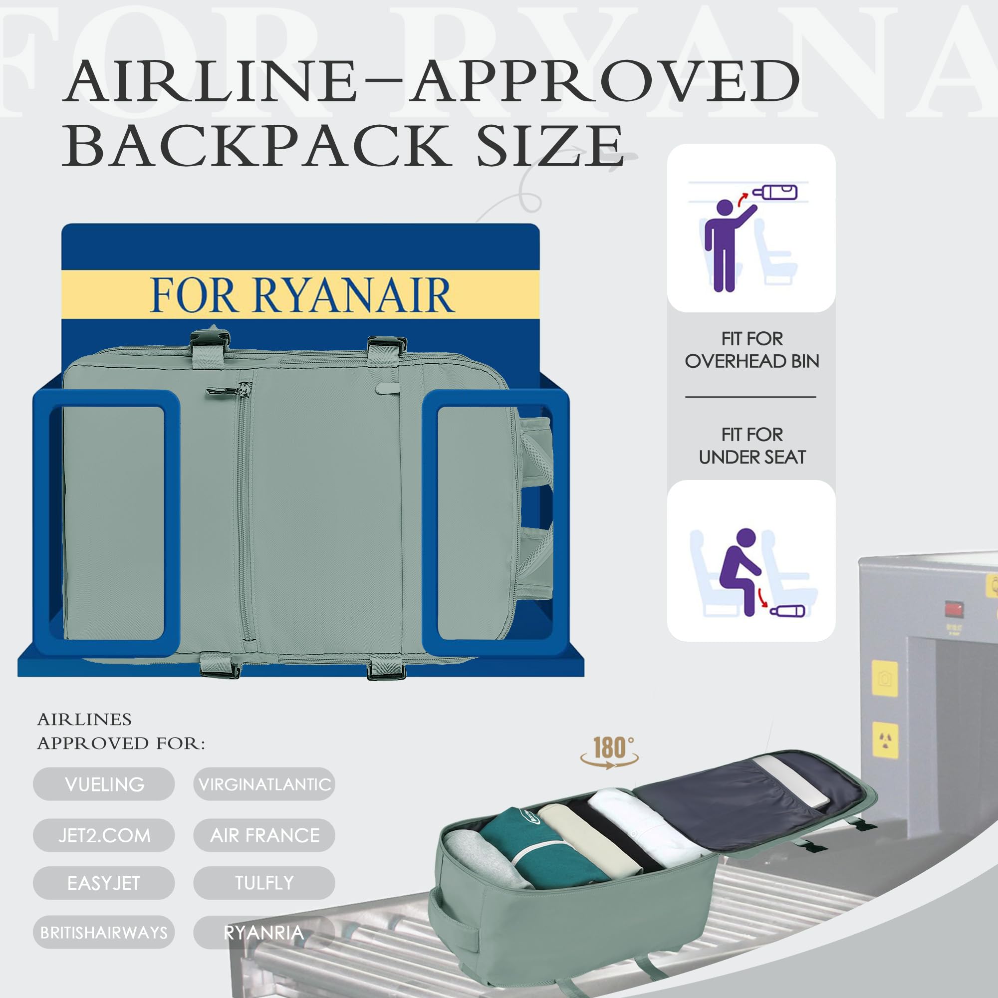 for Ryanair Cabin Bags 40x20x25 Underseat Cabin Bag Carry Ons Hand Luggage Bag Travel Backpack Cabin Size for Ryanair Backpack with Charging Hole