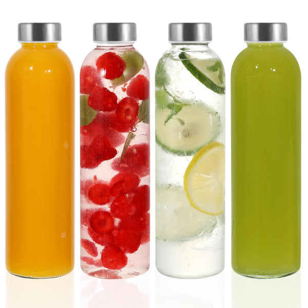 LIMILI Glass Bottles With Stainless Steel Lids, 300/350/750/1000ML Water Bottles, Leak Proof Reusable Drinking Bottles for Hot Cold Drinks, Work, Gym, Home