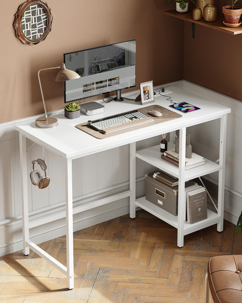 CubiCubi Computer Desk with Monitor Stand and Storage Shelves, 120cm Home Office Desk Study Writing Table, White
