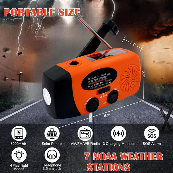 iRonsnow Solar Emergency Hand Crank Weather Radio, Portable Self Powered NOAA AM/FM Radios with SOS Alarm LED Flashlight 2000mAh Smart Phone USB Charger for Camping (Red)