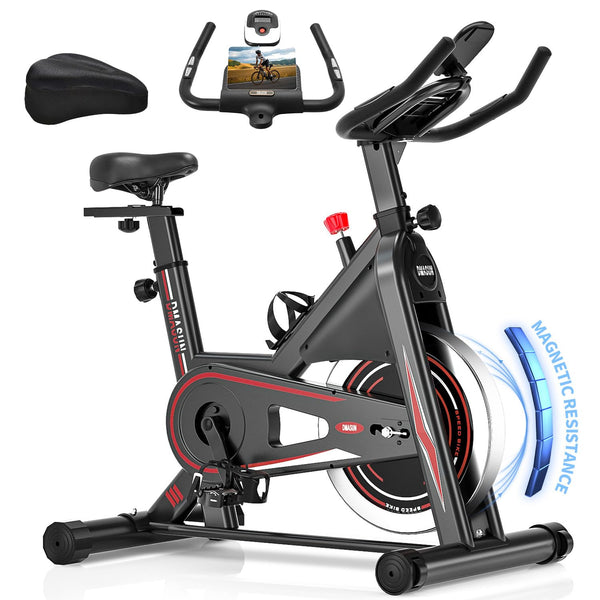 DMASUN Exercise Bike Professional with Large Tablet Holder & Comfortable Seat, Indoor Cycling Bike for Home Cardio, Fitness Stationary Bike with 350LBs Capacity (Additional Soft Seat Cushion Cover)