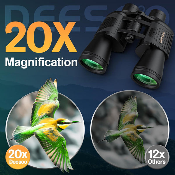 Deesoo 20x52 Binoculars for Adults High Powered - HD Large View Binoculars with Low Light Vision - Professional Binocular for Bird Watching Hunting Travel Cruise Outdoor Sports with Carrying Bag