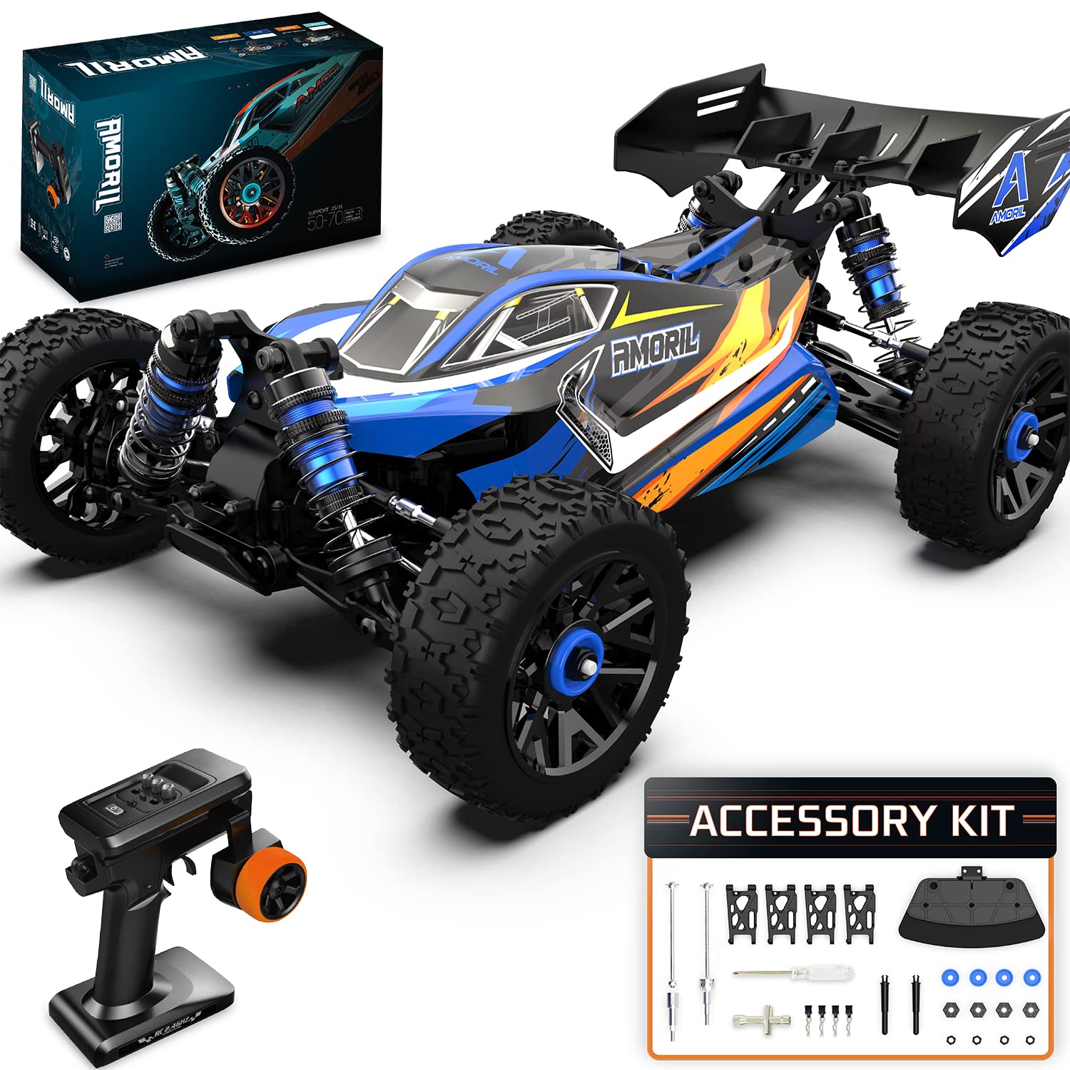 AMORIL 1/10 RTR Brushless Fast RC Cars for Adults,Max 50mph Hobby Electric Off-Road Monster Truck,Waterproof High Speed RC Car 4WD Remote Control Car with 3S Lipo,Green