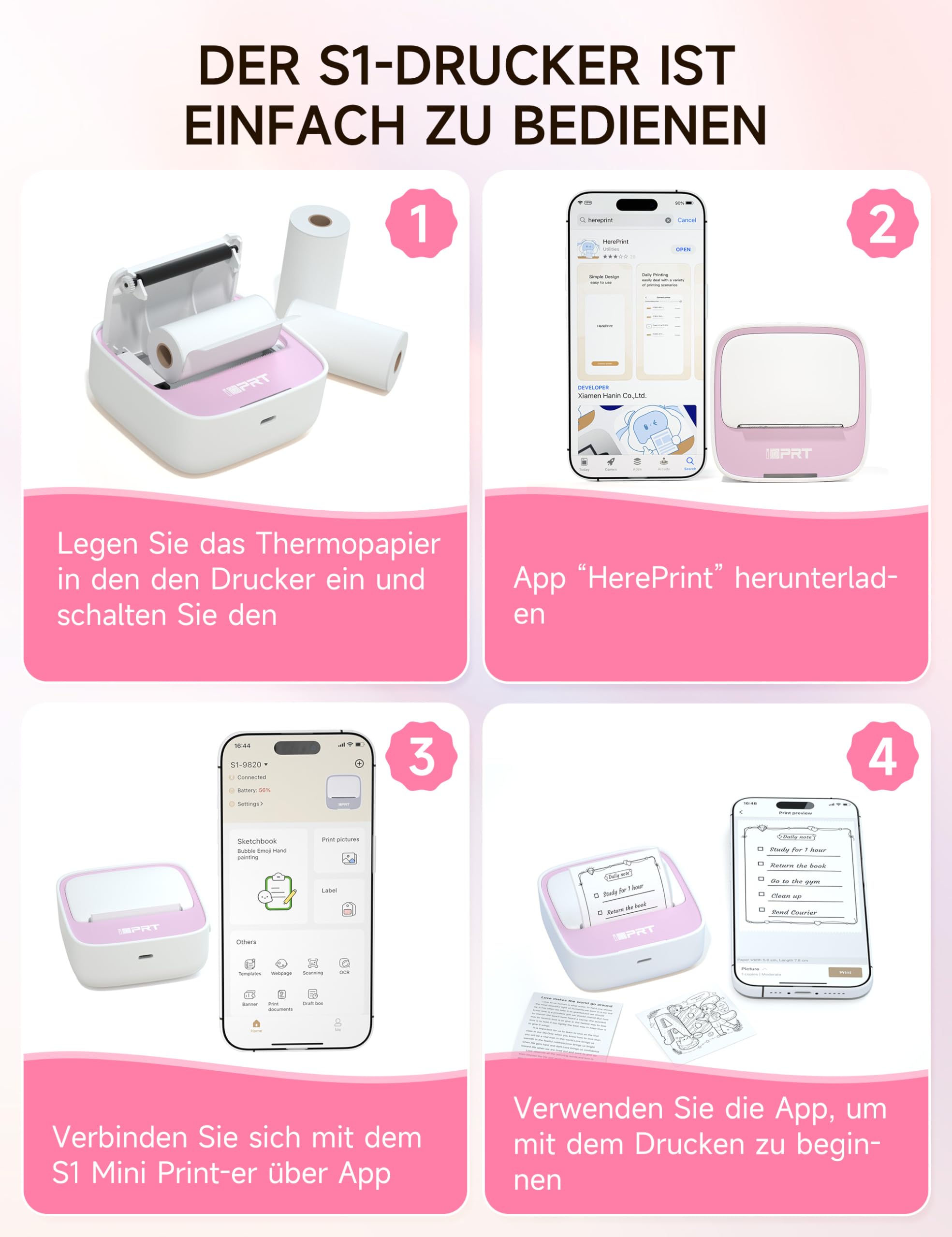 iDPRT Mini Portable Sticker Thermal Printer for Study Notes Pictures DIY Labels, Study Notes, Photos