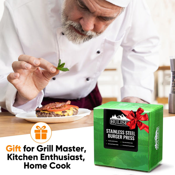 HULISEN 8.5-Inch Burger Press, 2.5 lbs Heavy Duty Bacon & Grill Press, Stainless Steel Smashed Burger Press, Round Smasher with Wood Handle, BBQ Griddle Accessories for Hamburger, Steak, Meat…