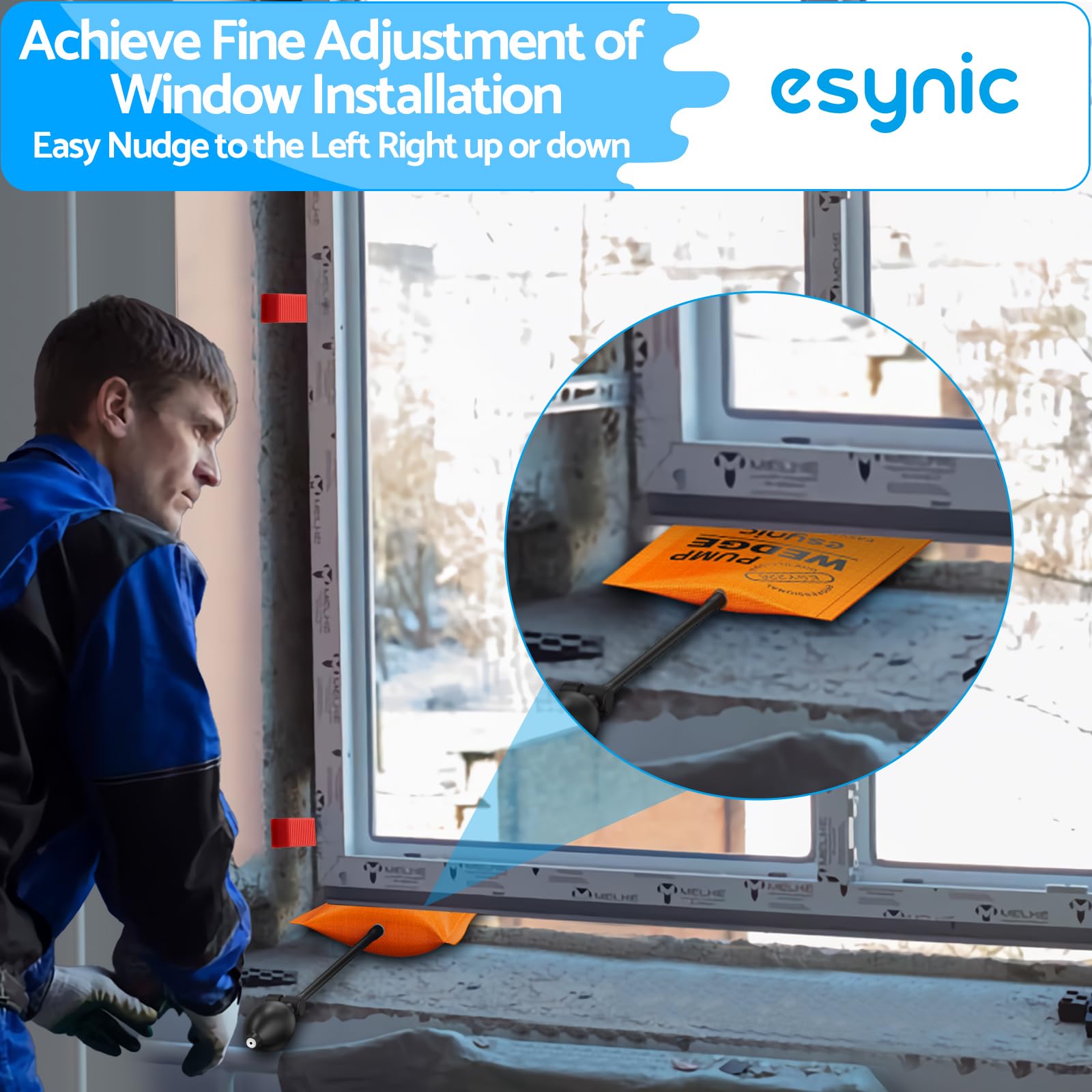 eSynic 3Pack Air Wedge Pump up Bag Inflatable Wedge Winbags Smooth TPU Air Bags for Lifting Door Air Wedge Door Lifter Pump Load-Bearing 297 Pounds/134KG with 4 Plastic Wedges-Blue