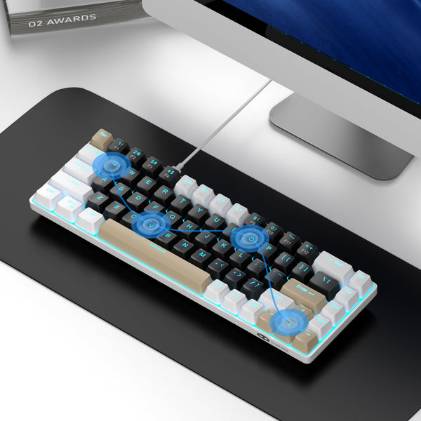 MageGee Portable 60% Gaming Mechanical Keyboard, Minimalist MK-Box Ice Blue Backlit Compact 68 Keys Wired Office Keyboard with Red Switch for Windows Laptop PC Mac Convenient(Gray & White)