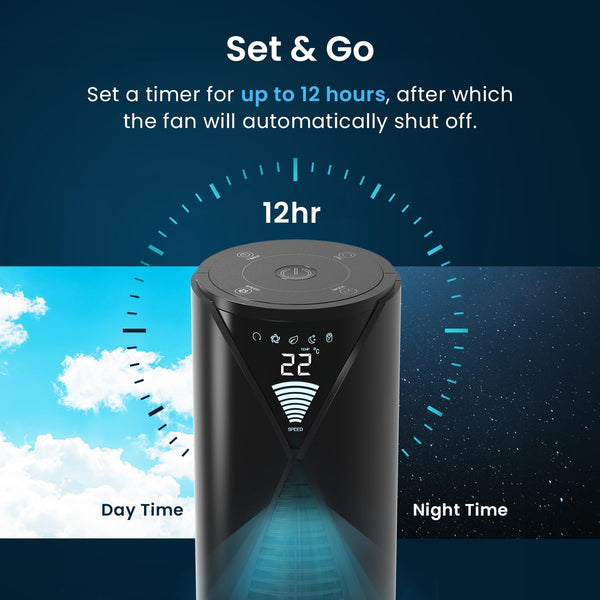 Pro Breeze Bladeless Tower Fan Quiet & Portable with Remote Control, 90° Oscillation, 15h Timer, 4 Modes, 3 Speeds - Powerful Electric 45W Motor Standing Air Circulator for Bedroom & Office