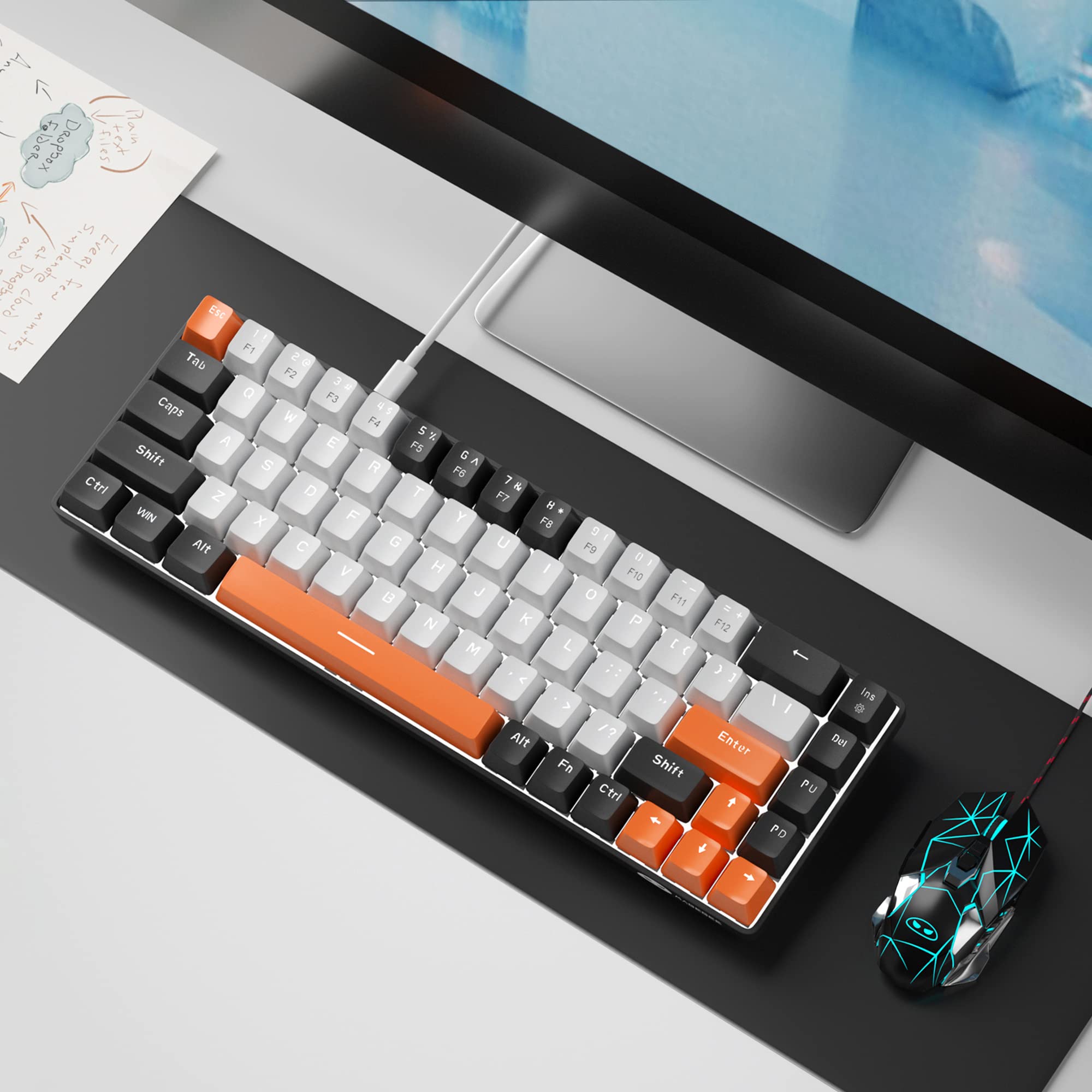 MageGee Portable 60% Gaming Mechanical Keyboard, Minimalist MK-Box Ice Blue Backlit Compact 68 Keys Wired Office Keyboard with Red Switch for Windows Laptop PC Mac Convenient(Gray & White)