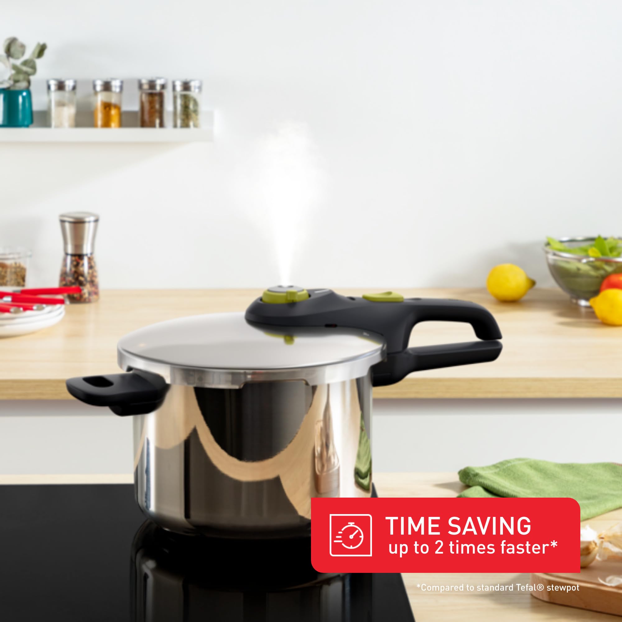 Tefal Secure 5 Neo Stainless Steel Pressure Cooker, 6L, Induction Compatible, Silver, 5 Safety Devices, Dishwasher Safe Pot, Durable and Easy to Use, P2530738