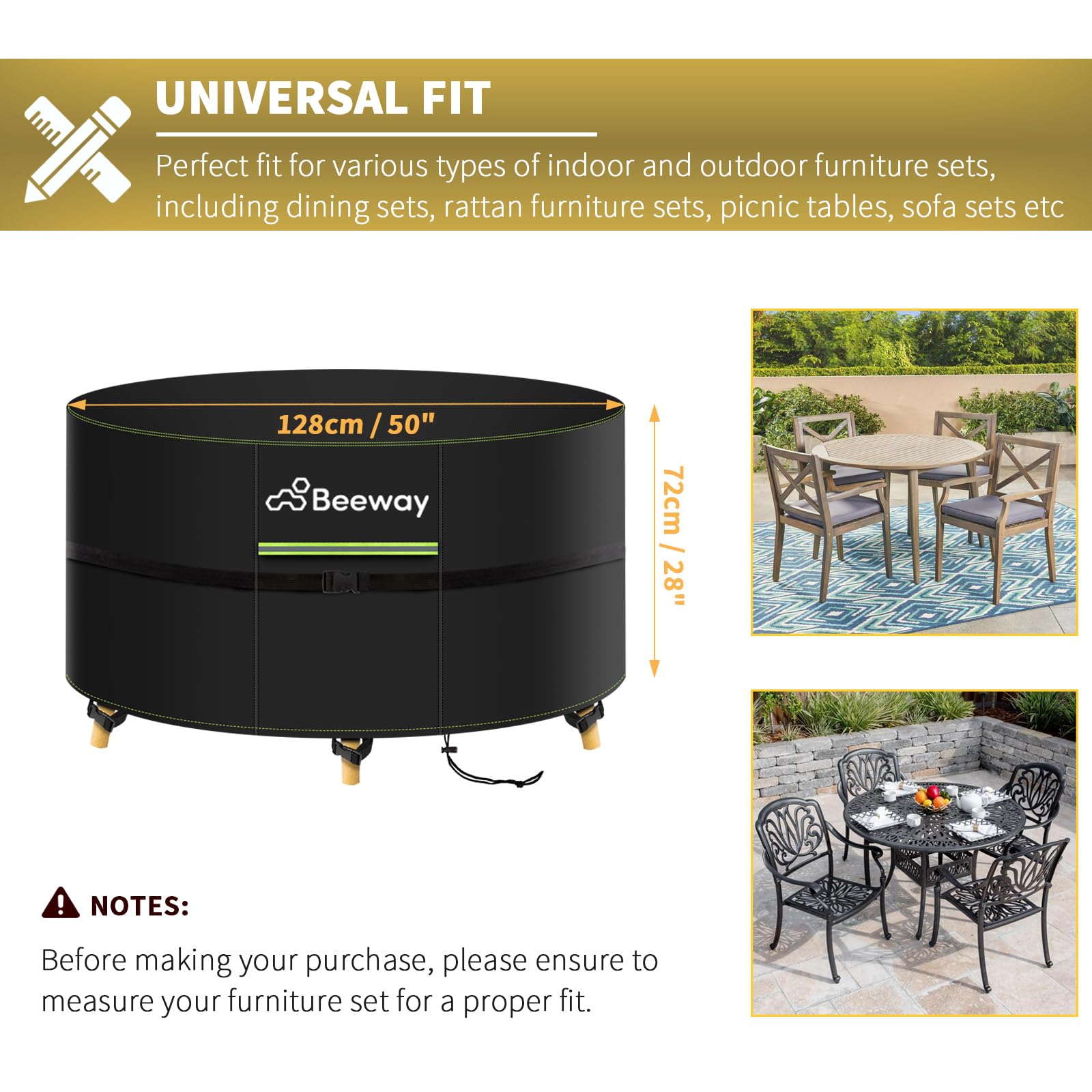 BEEWAY Garden Furniture Cover With Air Vent, Waterproof Patio Rattan Sofa Table Chair Set Cover - 420D Oxford Fabric, Windproof - Rectangular 242 x 182 x 100cm