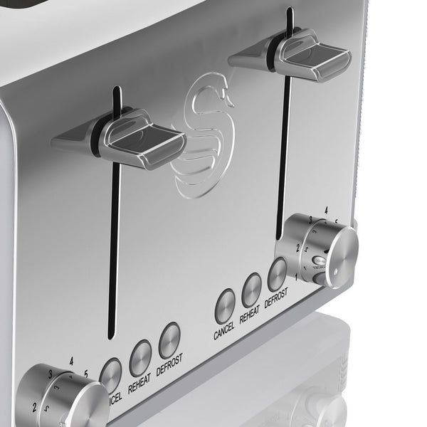 Swan ST19020GRN Retro 4-Slice Toaster with Defost/Reheat/Cancel Functions, Cord Storage, 1600W, Retro Grey
