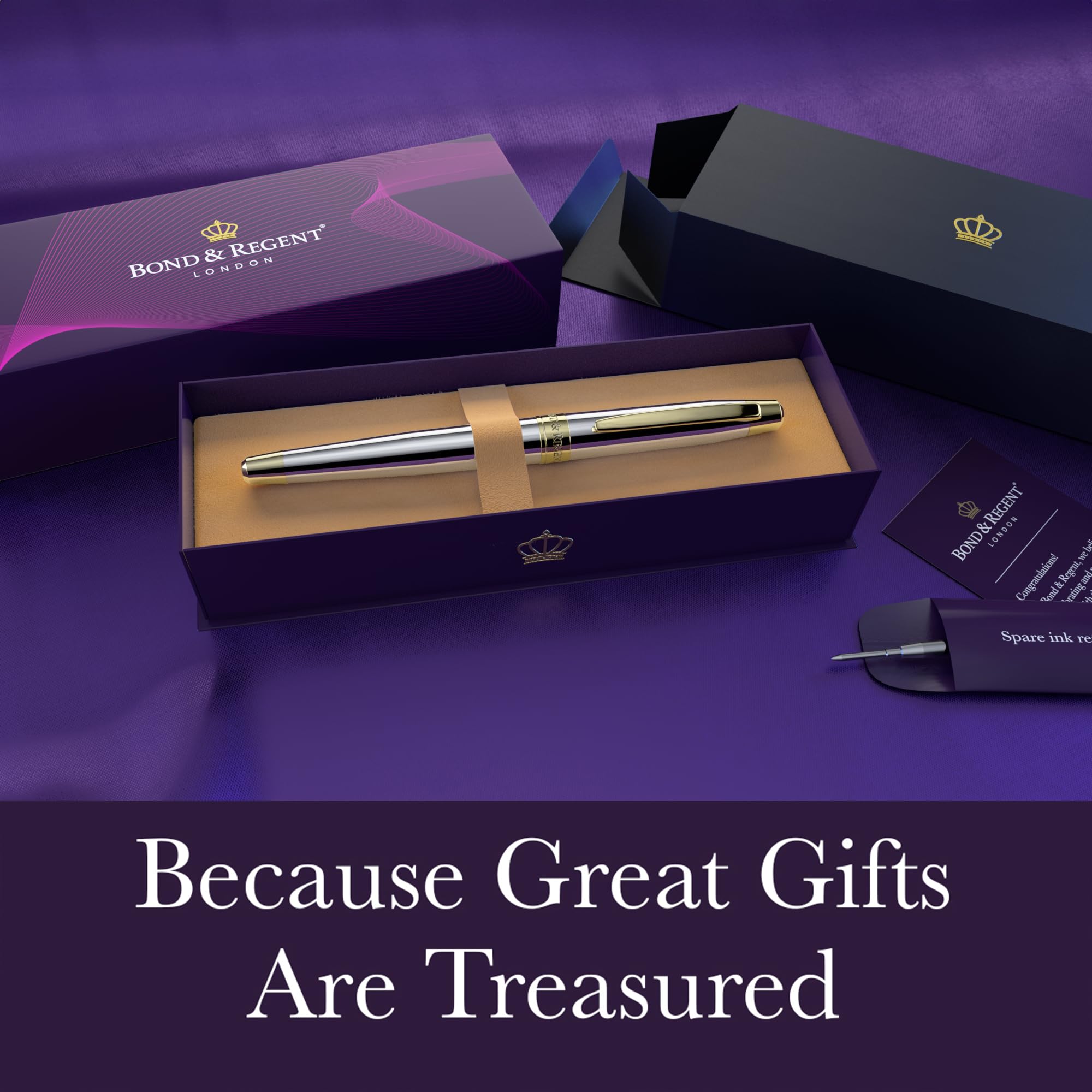 Bond & Regent Gloss Black & 24 Karat Gold - Certified Luxury Grade Rollerball Pen | Nice Gift for Men & Women