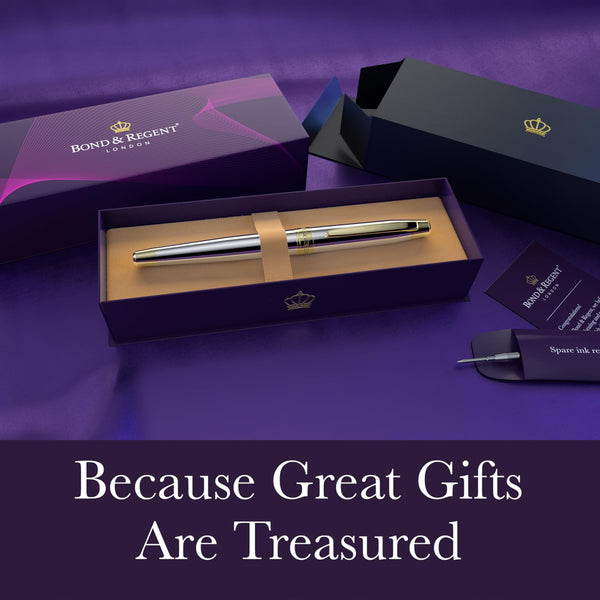 Bond & Regent Gloss Black & 24 Karat Gold - Certified Luxury Grade Rollerball Pen | Nice Gift for Men & Women