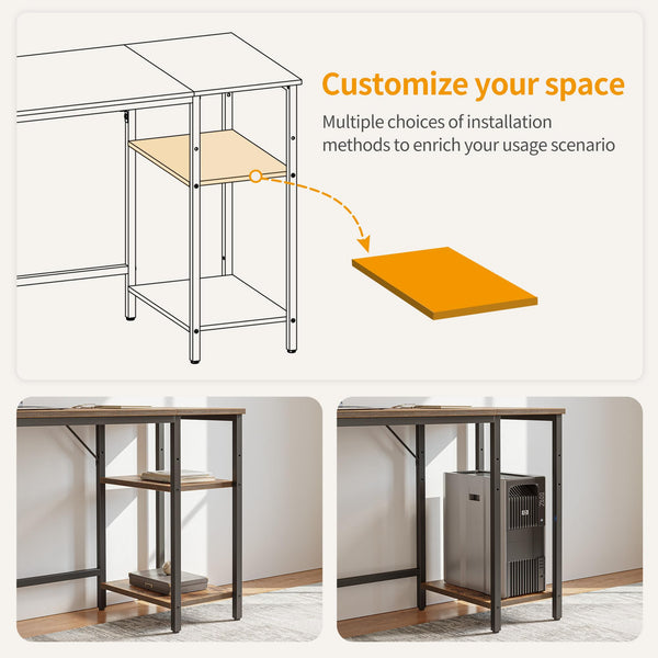 CubiCubi Computer Desk with Monitor Stand and Storage Shelves, 120cm Home Office Desk Study Writing Table, White