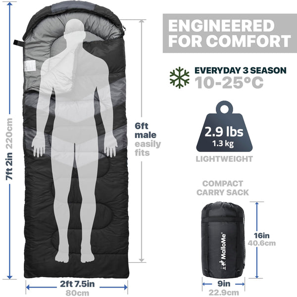 MalloMe Sleeping Bags for Adults & Kids Sleeping Bag 3-4 Season - Ultralight Backpacking Sleeping Bag Cold Weather & Warm, Lightweight Compact, Single Adult Girls Boys Winter Sleep Camping Accessories