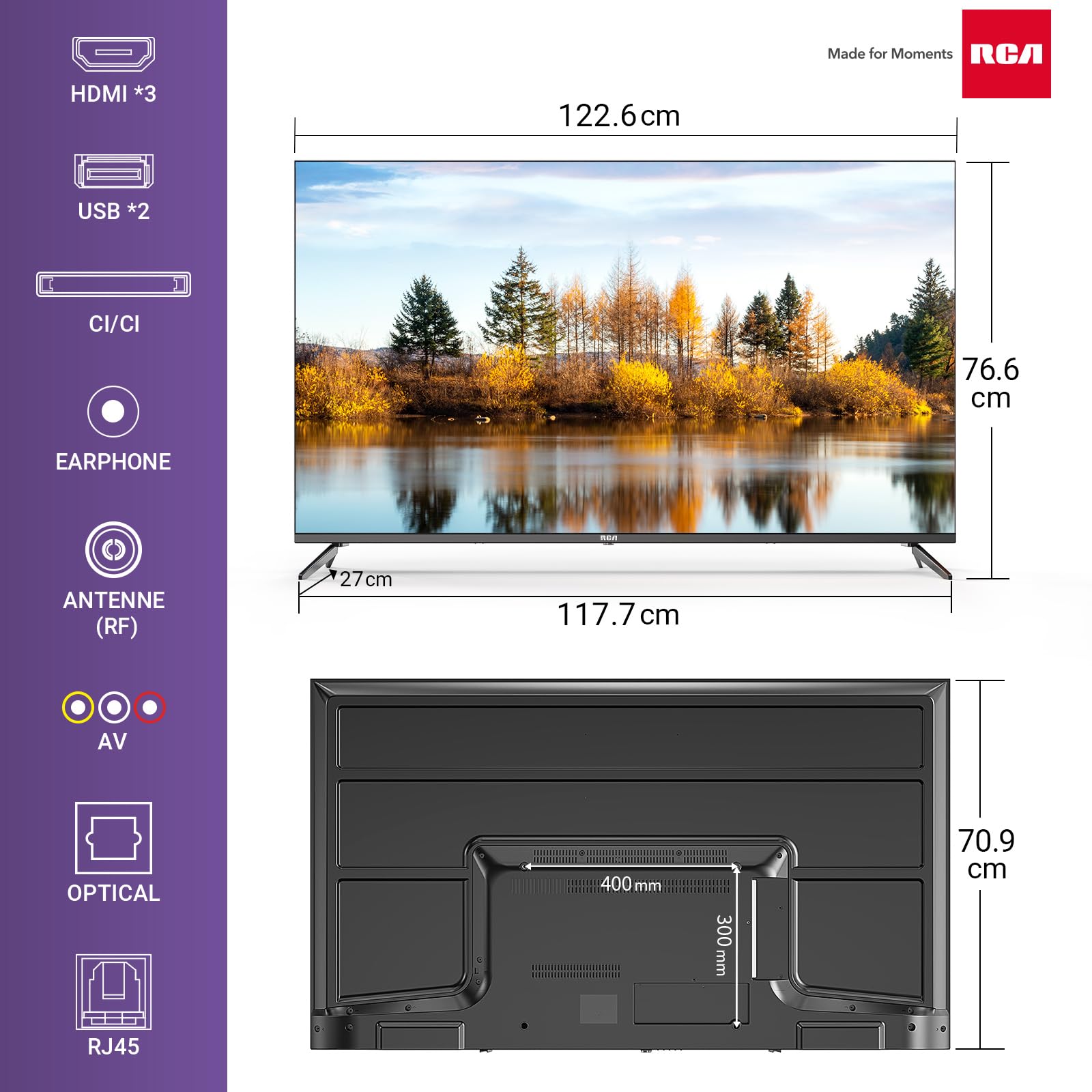 RCA RB24H2CU 24" inchFreeview HD TV DVB-T2/C/S2 Dolby Digital Audio, LED Backlighting Display, HDMI VGA PC SCART USB Travel Small TV for Motorhome and Campervan,Caravans,12 Volt