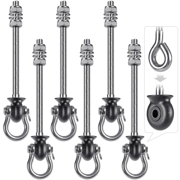 Dolibest 6pcs Swing Hanger, Heavy Duty Hammock Hook M8 Hanging Chair Screw Eye Bolt 245mm Swivel Ceiling Beam Mounting Bracket for Yoga Rope/Aerial