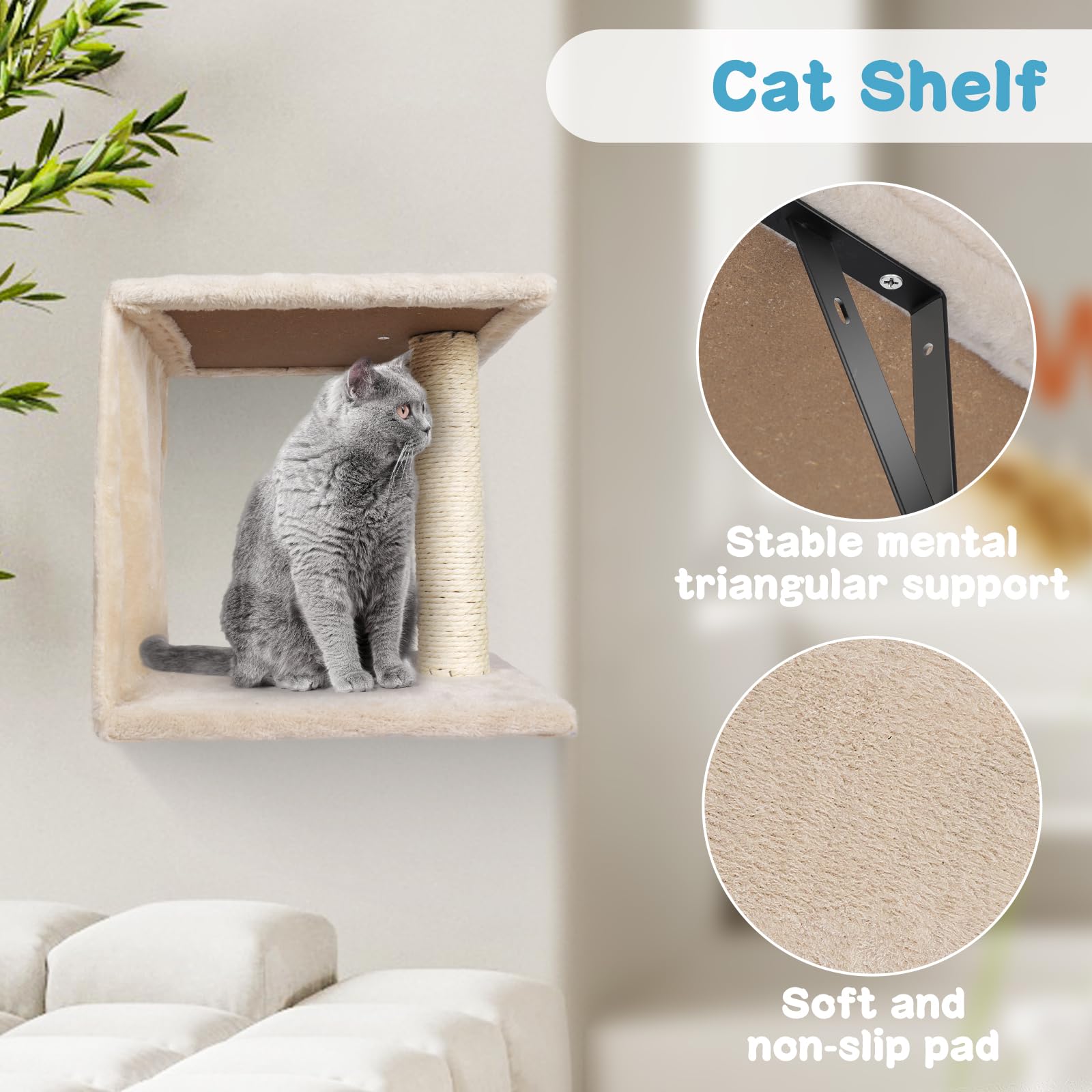 MASTERTOP Cat Wall Furniture, 4 in 1 Cat Tree Tower Scratching Posts, Indoor Cats Climbing Frame with Cats Hammock, Hanging Ball Toy, Kitten Wall