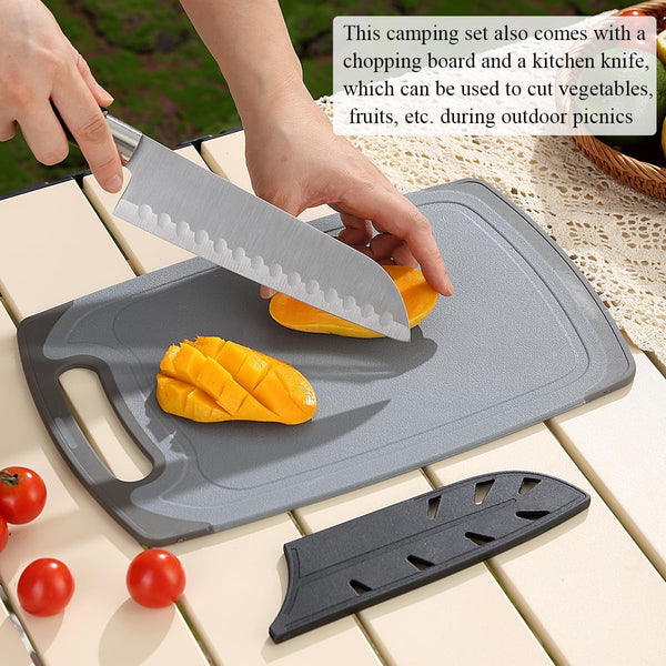 Camping Accessories, Evanda Camping Cooking Utensils, Travel Essentials, Portable Camping Kitchen Utensil Set for Travel, Picnics, RVs, Camping, BBQs, Parties